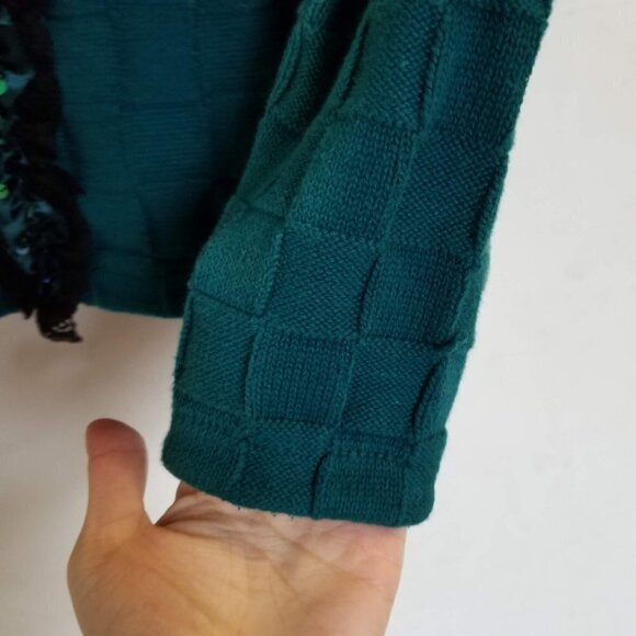 NEW Michael Simon 3D Check Pattern Beaded Cardigan - Picture 9 of 13